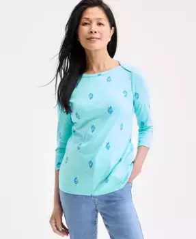 Женская хлопковая блузка с принтом и рукавом 3/4 Style & Co, синий