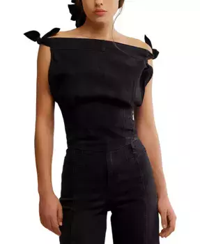 Женская хлопковая джинсовая блузка Louie с завязками на плечах Free People, черный