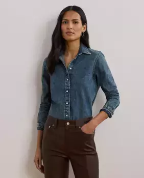 Женская хлопковая джинсовая рубашка Lauren Ralph Lauren, синий