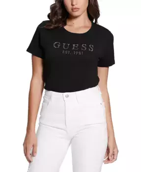 Женская хлопковая футболка 1981 с кристальным логотипом GUESS, черный