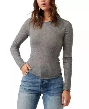 Женская хлопковая футболка Be My Baby с длинными рукавами и краем салата Free People, серый