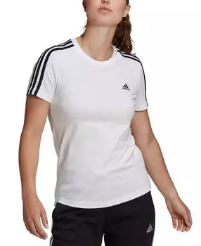 Женская хлопковая футболка essentials с 3 полосками adidas, белый