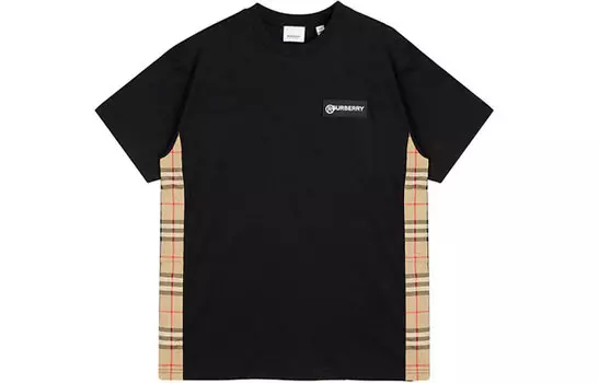 Женская хлопковая футболка оверсайз в винтажную клетку Burberry, черная, цвет Black
