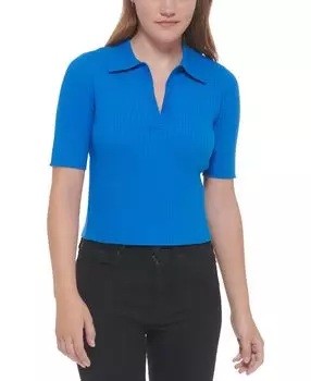 Женская хлопковая футболка-поло в рубчик Calvin Klein Jeans