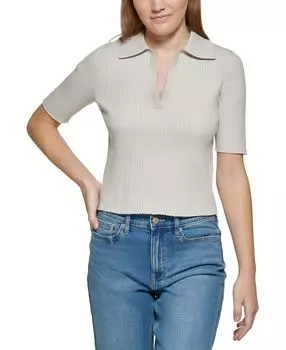 Женская хлопковая футболка-поло в рубчик Calvin Klein Jeans