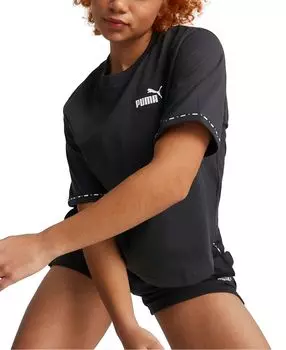 Женская хлопковая футболка power-tape-logo с короткими рукавами Puma, мульти