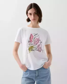 Женская хлопковая футболка прямого кроя Scalpers, белый