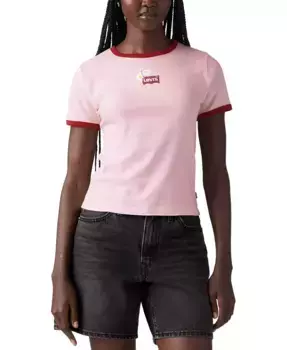 Женская хлопковая футболка Rickie с контрастной окантовкой и принтом Levi's, фиолетовый