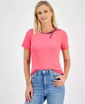 Женская хлопковая футболка с бантом Tommy Hilfiger, розовый