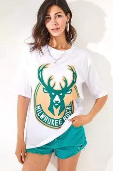 Женская хлопковая футболка с белым оленем Olalook, белый
