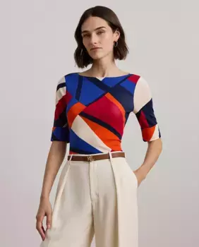 Женская хлопковая футболка с геометрическим принтом Lauren Ralph Lauren, мультиколор