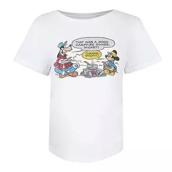Женская хлопковая футболка с изображением костра и Микки Disney, белый