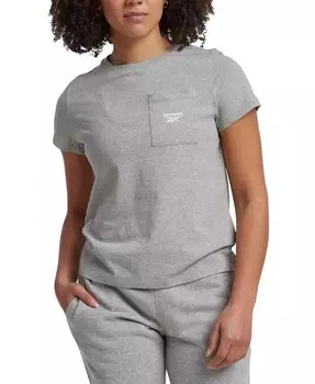 Женская хлопковая футболка с карманом и небольшим логотипом Active Reebok, серый