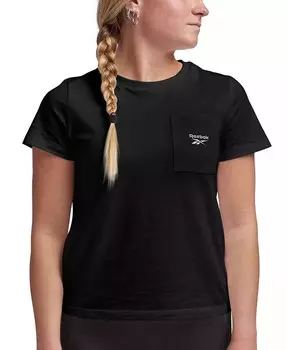 Женская хлопковая футболка с карманом и небольшим логотипом Active Reebok, черный
