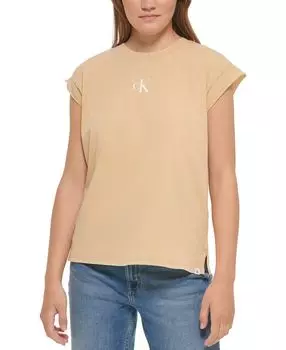 Женская хлопковая футболка с короткими рукавами Calvin Klein Jeans