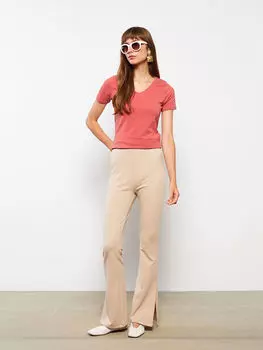 Женская хлопковая футболка с короткими рукавами и v-образным вырезом LC Waikiki Basic