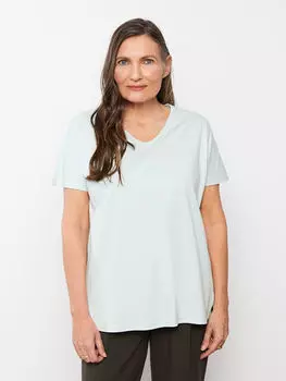 Женская хлопковая футболка с короткими рукавами и v-образным вырезом LCW Grace