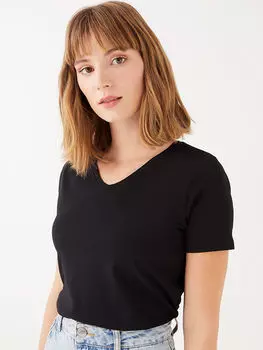 Женская хлопковая футболка с короткими рукавами и v-образным вырезом LCWAIKIKI Classic