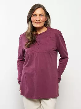 Женская хлопковая футболка с круглым вырезом и вышивкой с длинным рукавом LCW Grace