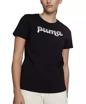 Женская хлопковая футболка с круглым вырезом и логотипом Spirited Puma, черный