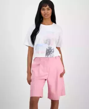 Женская хлопковая футболка с круглым вырезом и принтом BOSS Orange, коричневый/бежевый