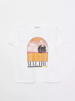 Женская хлопковая футболка с круглым вырезом и принтом с короткими рукавами LCW Casual