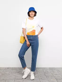 Женская хлопковая футболка с круглым вырезом и принтом с короткими рукавами LCW Casual