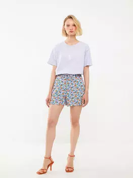 Женская хлопковая футболка с круглым вырезом и принтом с короткими рукавами LCW Casual