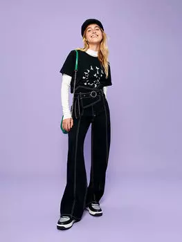 Женская хлопковая футболка с круглым вырезом и принтом с короткими рукавами LCWAIKIKI Classic