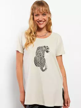 Женская хлопковая футболка с круглым вырезом и принтом с короткими рукавами LCWAIKIKI Classic