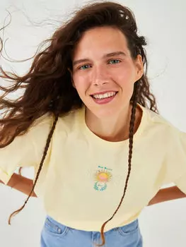 Женская хлопковая футболка с круглым вырезом и принтом с короткими рукавами Xside