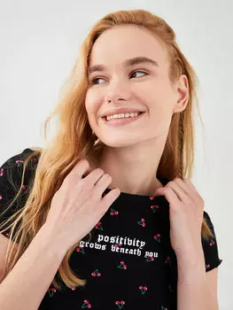 Женская хлопковая футболка с круглым вырезом и принтом с короткими рукавами Xside