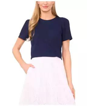 Женская хлопковая футболка с кружевными рукавами и накладными карманами CeCe, синий