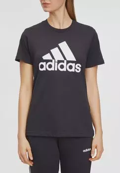 Женская хлопковая футболка с логотипом adidas, цвет Black White