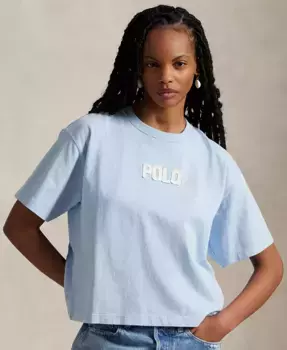 Женская хлопковая футболка с логотипом и круглым вырезом Polo Ralph Lauren, синий