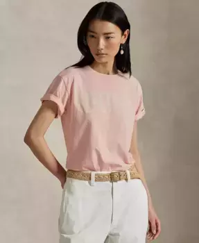 Женская хлопковая футболка с логотипом и круглым вырезом Polo Ralph Lauren, розовый