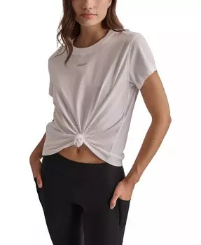 Женская хлопковая футболка с логотипом и узлом спереди DKNY, белый