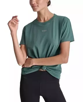 Женская хлопковая футболка с логотипом и узлом спереди DKNY, зеленый