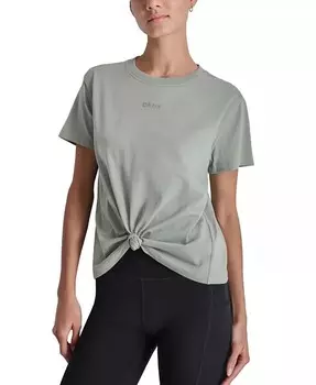 Женская хлопковая футболка с логотипом и узлом спереди DKNY, зеленый