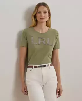 Женская хлопковая футболка с логотипом Lauren Ralph Lauren, зеленый