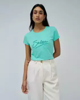 Женская хлопковая футболка с логотипом Salsa Jeans, зеленый