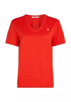 Женская хлопковая футболка с нашивкой-логотипом Calvin Klein Jeans, цвет Fiery Red
