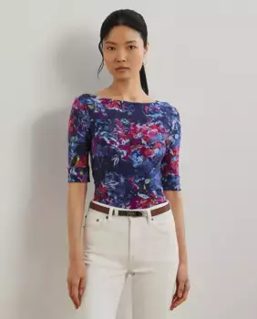 Женская хлопковая футболка с принтом Lauren Ralph Lauren, синий