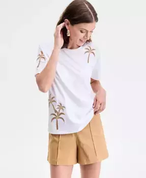 Женская хлопковая футболка с принтом Palm I.N.C. International Concepts, белый