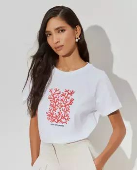 Женская хлопковая футболка с принтом спереди Lion of Porches, белый