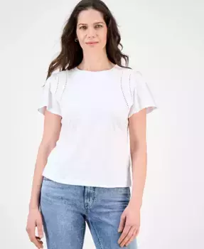 Женская хлопковая футболка с рукавами-крылышками Nautica Jeans, белый