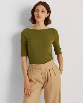Женская хлопковая футболка с вырезом «лодочка» Lauren Ralph Lauren, цвет Kaki