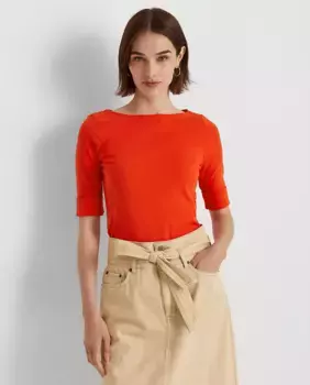 Женская хлопковая футболка с вырезом «лодочка» Lauren Ralph Lauren, оранжевый