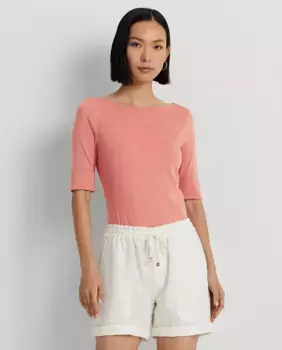 Женская хлопковая футболка с вырезом «лодочка» Lauren Ralph Lauren, розовый