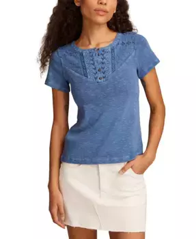 Женская хлопковая футболка с вышивкой Henley Lucky Brand, синий